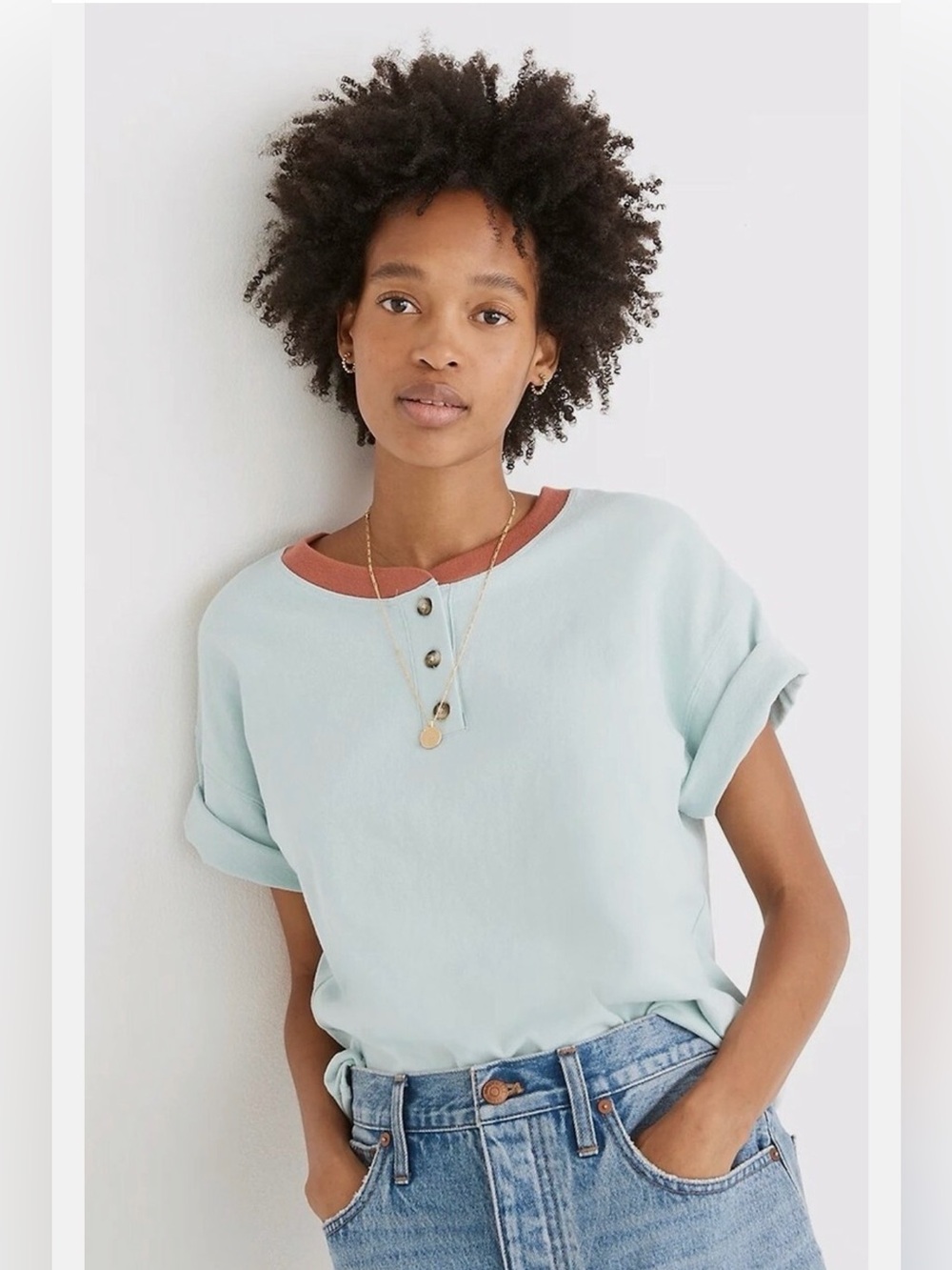 Madewell Parker Ringer Henley Tee size small